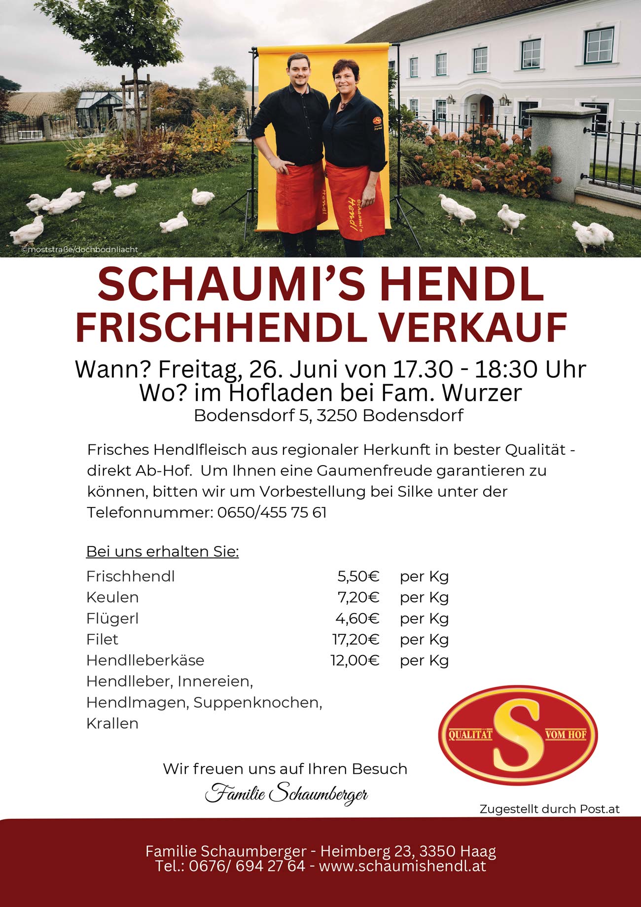 Schaumi's Schaumberger Frischhendl Verkauf Abholstelle Wieselburg Wurzers Hofladen Genuss- und Erlebnishof